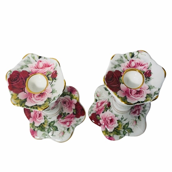 2 Floral Bone China Candle Holders Made in England - Picture 5 of 6